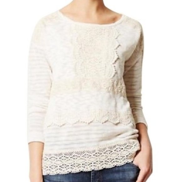 Anthropologie One September Crocheted Heirloom Pullover Gray Medium - Picture 2 of 9